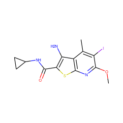 COc1nc2sc(C(=O)NC3CC3)c(N)c2c(C)c1I ZINC000653707734