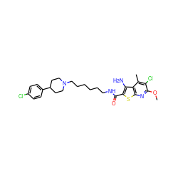 COc1nc2sc(C(=O)NCCCCCCN3CCC(c4ccc(Cl)cc4)CC3)c(N)c2c(C)c1Cl ZINC000169332685