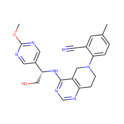 COc1ncc([C@@H](CO)Nc2ncnc3c2CN(c2ccc(C)cc2C#N)CC3)cn1 ZINC000148306712