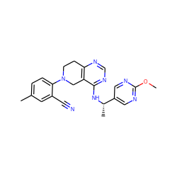 COc1ncc([C@H](C)Nc2ncnc3c2CN(c2ccc(C)cc2C#N)CC3)cn1 ZINC000148535544