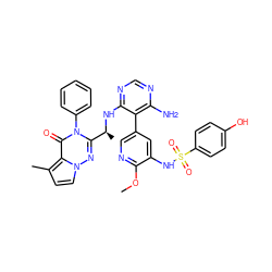 COc1ncc(-c2c(N)ncnc2N[C@@H](C)c2nn3ccc(C)c3c(=O)n2-c2ccccc2)cc1NS(=O)(=O)c1ccc(O)cc1 ZINC000209010456