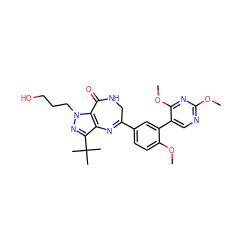 COc1ncc(-c2cc(C3=Nc4c(C(C)(C)C)nn(CCCO)c4C(=O)NC3)ccc2OC)c(OC)n1 ZINC000096922860