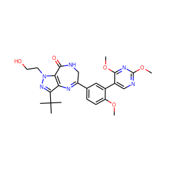 COc1ncc(-c2cc(C3=Nc4c(C(C)(C)C)nn(CCO)c4C(=O)NC3)ccc2OC)c(OC)n1 ZINC000096922843