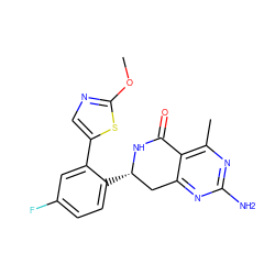 COc1ncc(-c2cc(F)ccc2[C@H]2Cc3nc(N)nc(C)c3C(=O)N2)s1 ZINC000117712760