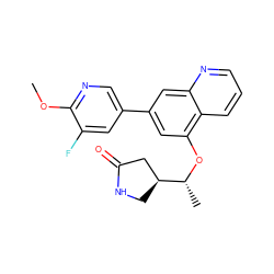 COc1ncc(-c2cc(O[C@H](C)[C@H]3CNC(=O)C3)c3cccnc3c2)cc1F ZINC000147824652