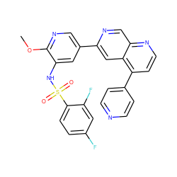 COc1ncc(-c2cc3c(-c4ccncc4)ccnc3cn2)cc1NS(=O)(=O)c1ccc(F)cc1F ZINC000473113284