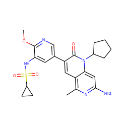 COc1ncc(-c2cc3c(C)nc(N)cc3n(C3CCCC3)c2=O)cc1NS(=O)(=O)C1CC1 ZINC000103260643