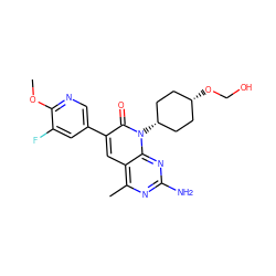 COc1ncc(-c2cc3c(C)nc(N)nc3n([C@H]3CC[C@@H](OCO)CC3)c2=O)cc1F ZINC000101675194