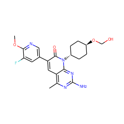 COc1ncc(-c2cc3c(C)nc(N)nc3n([C@H]3CC[C@H](OCO)CC3)c2=O)cc1F ZINC000101675279