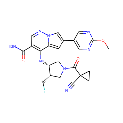 COc1ncc(-c2cc3c(N[C@@H]4CN(C(=O)C5(C#N)CC5)C[C@@H]4CF)c(C(N)=O)cnn3c2)cn1 ZINC000261103166