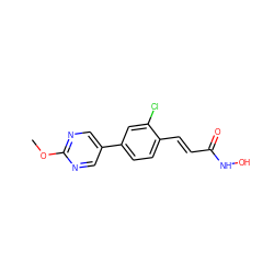 COc1ncc(-c2ccc(/C=C/C(=O)NO)c(Cl)c2)cn1 ZINC000084654234