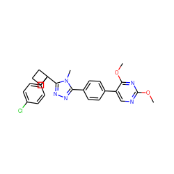 COc1ncc(-c2ccc(-c3nnc(C4(c5ccc(Cl)cc5)CCC4)n3C)cc2)c(OC)n1 ZINC000071329555