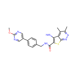 COc1ncc(-c2ccc(CNC(=O)c3sc4nnc(C)c(C)c4c3N)cc2)cn1 ZINC000221842810