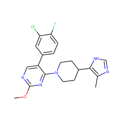 COc1ncc(-c2ccc(F)c(Cl)c2)c(N2CCC(c3[nH]cnc3C)CC2)n1 ZINC000036176452