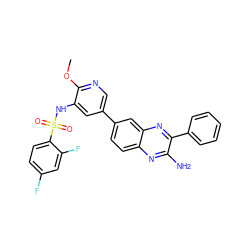 COc1ncc(-c2ccc3nc(N)c(-c4ccccc4)nc3c2)cc1NS(=O)(=O)c1ccc(F)cc1F ZINC000103264479