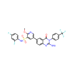 COc1ncc(-c2ccc3nc(N)n(-c4ccc(C(F)(F)F)cc4)c(=O)c3c2)cc1S(=O)(=O)Nc1ccc(F)cc1F ZINC000103264415