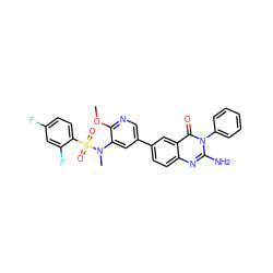 COc1ncc(-c2ccc3nc(N)n(-c4ccccc4)c(=O)c3c2)cc1N(C)S(=O)(=O)c1ccc(F)cc1F ZINC000103264430