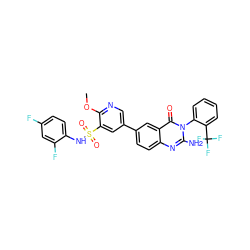 COc1ncc(-c2ccc3nc(N)n(-c4ccccc4C(F)(F)F)c(=O)c3c2)cc1S(=O)(=O)Nc1ccc(F)cc1F ZINC000103264410