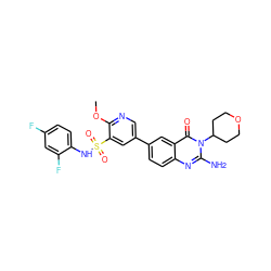 COc1ncc(-c2ccc3nc(N)n(C4CCOCC4)c(=O)c3c2)cc1S(=O)(=O)Nc1ccc(F)cc1F ZINC000103264458