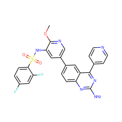 COc1ncc(-c2ccc3nc(N)nc(-c4ccncc4)c3c2)cc1NS(=O)(=O)c1ccc(F)cc1F ZINC000473112647