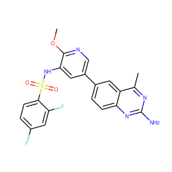 COc1ncc(-c2ccc3nc(N)nc(C)c3c2)cc1NS(=O)(=O)c1ccc(F)cc1F ZINC000103259804