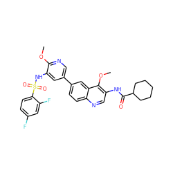 COc1ncc(-c2ccc3ncc(NC(=O)C4CCCCC4)c(OC)c3c2)cc1NS(=O)(=O)c1ccc(F)cc1F ZINC001772617179