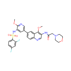 COc1ncc(-c2ccc3ncc(NC(=O)CN4CCOCC4)c(OC)c3c2)cc1NS(=O)(=O)c1ccc(F)cc1F ZINC001772643348