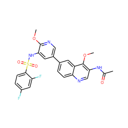 COc1ncc(-c2ccc3ncc(NC(C)=O)c(OC)c3c2)cc1NS(=O)(=O)c1ccc(F)cc1F ZINC001772579132