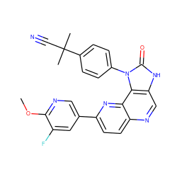 COc1ncc(-c2ccc3ncc4[nH]c(=O)n(-c5ccc(C(C)(C)C#N)cc5)c4c3n2)cc1F ZINC000118538480