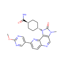 COc1ncc(-c2ccc3ncc4c(c3n2)n([C@H]2CC[C@H](C(N)=O)CC2)c(=O)n4C)cn1 ZINC000261117925