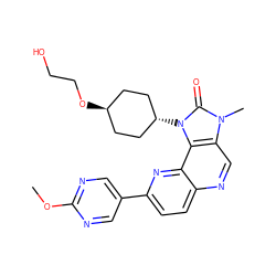 COc1ncc(-c2ccc3ncc4c(c3n2)n([C@H]2CC[C@H](OCCO)CC2)c(=O)n4C)cn1 ZINC000261139362