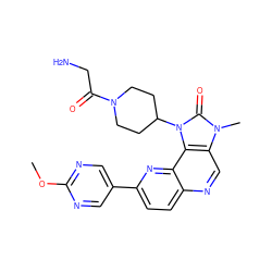 COc1ncc(-c2ccc3ncc4c(c3n2)n(C2CCN(C(=O)CN)CC2)c(=O)n4C)cn1 ZINC000118540726