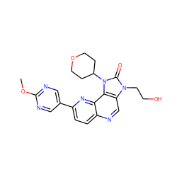 COc1ncc(-c2ccc3ncc4c(c3n2)n(C2CCOCC2)c(=O)n4CCO)cn1 ZINC000118533162