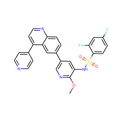 COc1ncc(-c2ccc3nccc(-c4ccncc4)c3c2)cc1NS(=O)(=O)c1ccc(F)cc1F ZINC000114492669