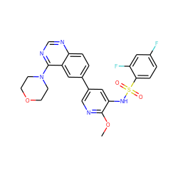 COc1ncc(-c2ccc3ncnc(N4CCOCC4)c3c2)cc1NS(=O)(=O)c1ccc(F)cc1F ZINC000103264463