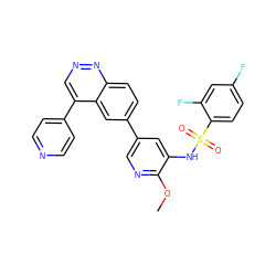 COc1ncc(-c2ccc3nncc(-c4ccncc4)c3c2)cc1NS(=O)(=O)c1ccc(F)cc1F ZINC000473123448