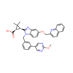COc1ncc(-c2cccc(Cn3c([C@H]4[C@@H](C(=O)O)C4(C)C)nc4cc(OCc5ccc6ccccc6n5)ccc43)c2)cn1 ZINC000219348820