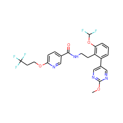 COc1ncc(-c2cccc(OC(F)F)c2CCNC(=O)c2ccc(OCCC(F)(F)F)nc2)cn1 ZINC000095559160