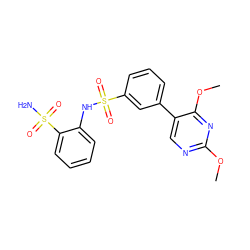 COc1ncc(-c2cccc(S(=O)(=O)Nc3ccccc3S(N)(=O)=O)c2)c(OC)n1 ZINC000147091391