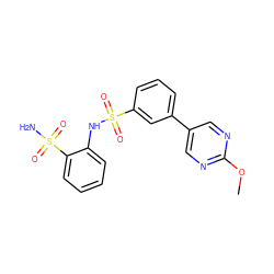 COc1ncc(-c2cccc(S(=O)(=O)Nc3ccccc3S(N)(=O)=O)c2)cn1 ZINC000148895800