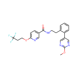 COc1ncc(-c2ccccc2CCNC(=O)c2ccc(OCCC(F)(F)F)nc2)cn1 ZINC000095560883