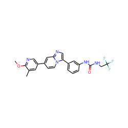 COc1ncc(-c2ccn3c(-c4cccc(NC(=O)NCC(F)(F)F)c4)cnc3c2)cc1C ZINC000169704654