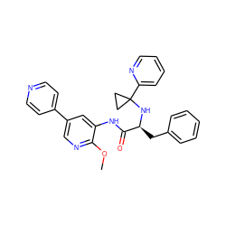 COc1ncc(-c2ccncc2)cc1NC(=O)[C@H](Cc1ccccc1)NC1(c2ccccn2)CC1 ZINC000095553179