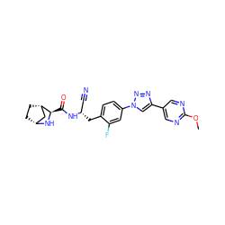 COc1ncc(-c2cn(-c3ccc(C[C@@H](C#N)NC(=O)[C@H]4N[C@@H]5CC[C@H]4C5)c(F)c3)nn2)cn1 ZINC000261180217