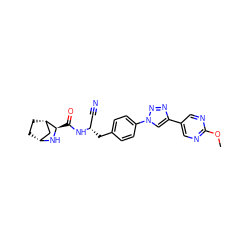 COc1ncc(-c2cn(-c3ccc(C[C@@H](C#N)NC(=O)[C@H]4N[C@@H]5CC[C@H]4C5)cc3)nn2)cn1 ZINC000221948362