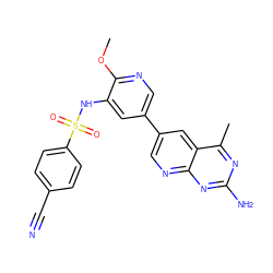 COc1ncc(-c2cnc3nc(N)nc(C)c3c2)cc1NS(=O)(=O)c1ccc(C#N)cc1 ZINC000230473696