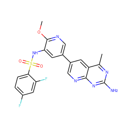 COc1ncc(-c2cnc3nc(N)nc(C)c3c2)cc1NS(=O)(=O)c1ccc(F)cc1F ZINC000103259799