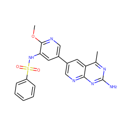 COc1ncc(-c2cnc3nc(N)nc(C)c3c2)cc1NS(=O)(=O)c1ccccc1 ZINC000299830204