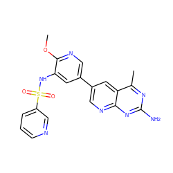 COc1ncc(-c2cnc3nc(N)nc(C)c3c2)cc1NS(=O)(=O)c1cccnc1 ZINC000299832660