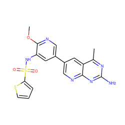 COc1ncc(-c2cnc3nc(N)nc(C)c3c2)cc1NS(=O)(=O)c1cccs1 ZINC000299824027